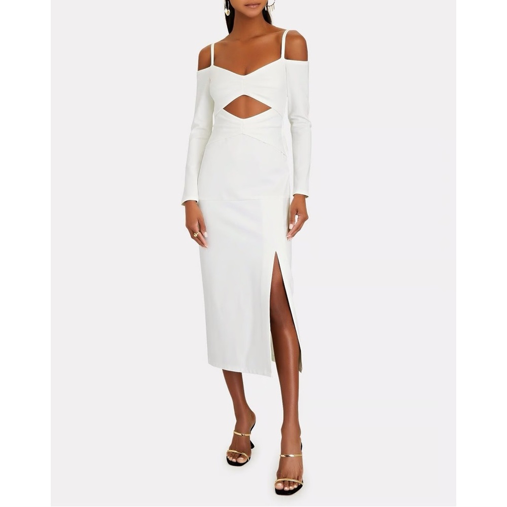 Alexis ‘Elisabet’ Elegant Cut-Out Side Slit Midi Dress in Off White Size Small